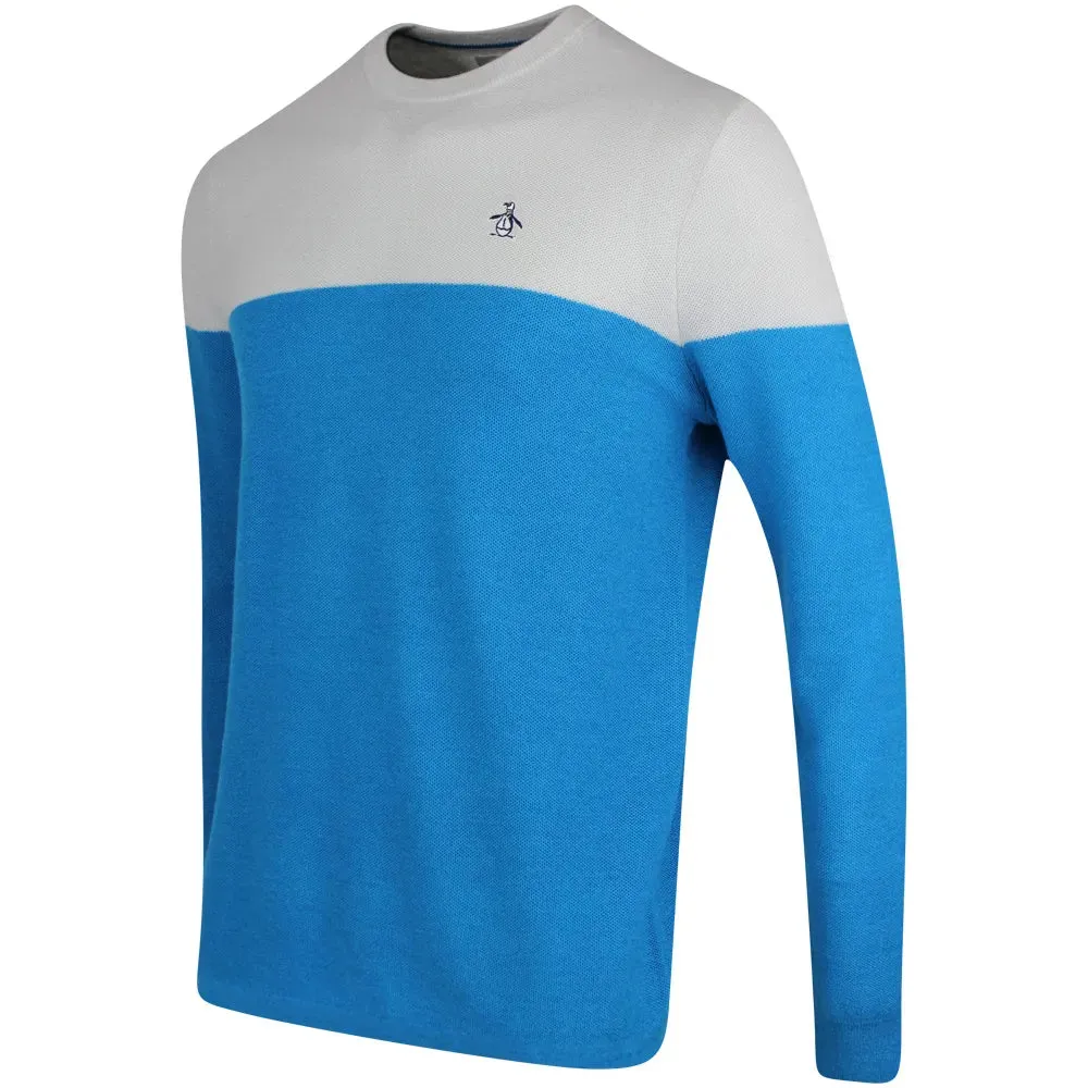 Original Penguin Mens Golf Jumper Textured Crew Neck Sweater - PEARL BLUE