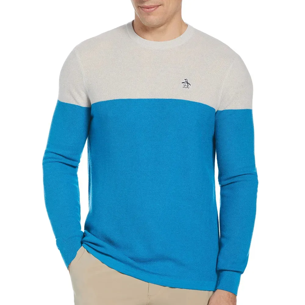 Original Penguin Mens Golf Jumper Textured Crew Neck Sweater - PEARL BLUE