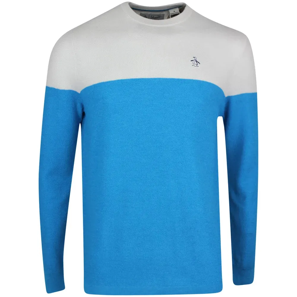 Original Penguin Mens Golf Jumper Textured Crew Neck Sweater - PEARL BLUE