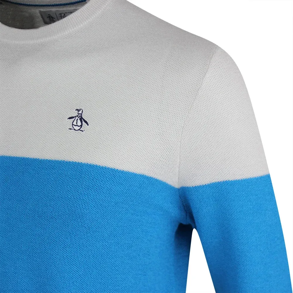 Original Penguin Mens Golf Jumper Textured Crew Neck Sweater - PEARL BLUE