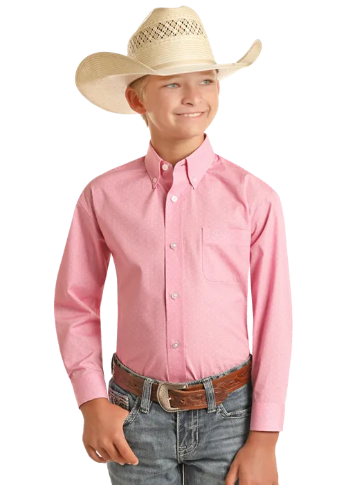 Panhandle Slim® Boys Pink Ditsy Print Long Sleeve Button Front Western Shirt