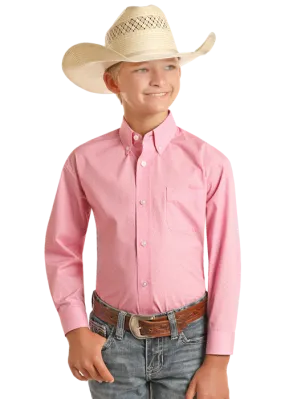 Panhandle Slim® Boys Pink Ditsy Print Long Sleeve Button Front Western Shirt