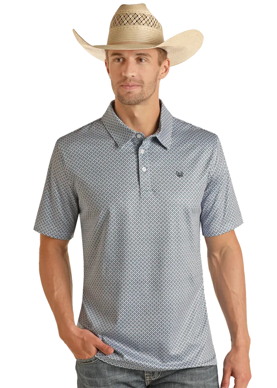 Panhandle Slim® Men's Blue Geo Print Short Sleeve Polo Shirt