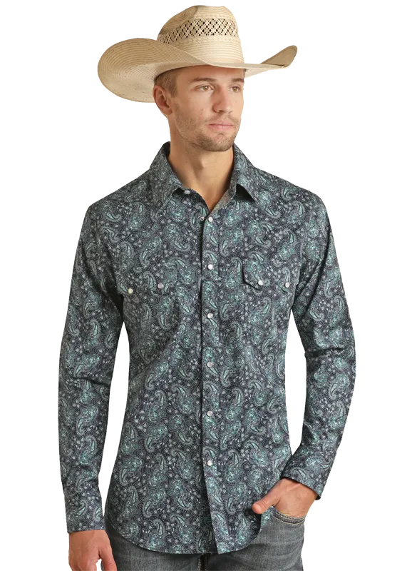 Panhandle Slim® Men's Rock N Roll Paisley Print Long Sleeve Snap Front Western Shirt