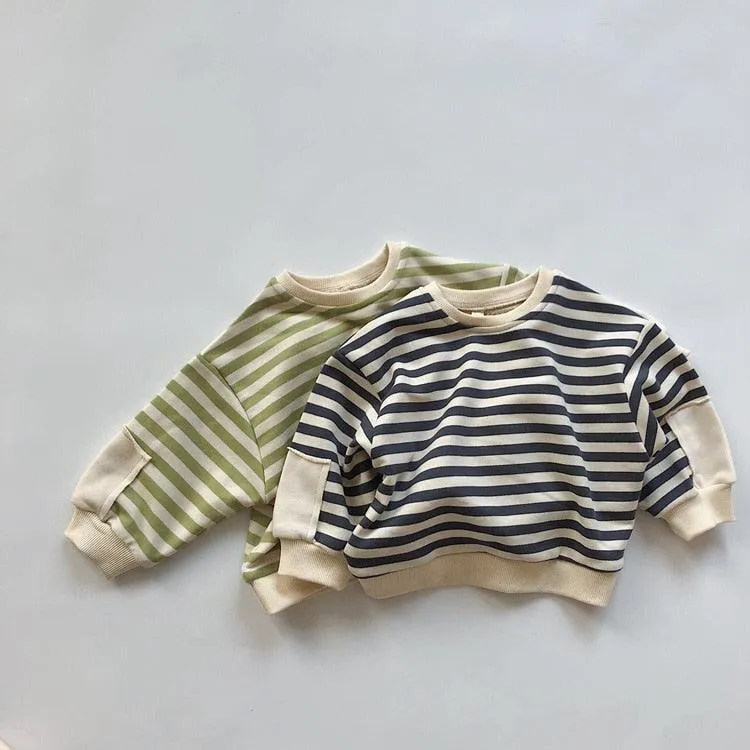 Patched Long Sleeved Striped Sweater