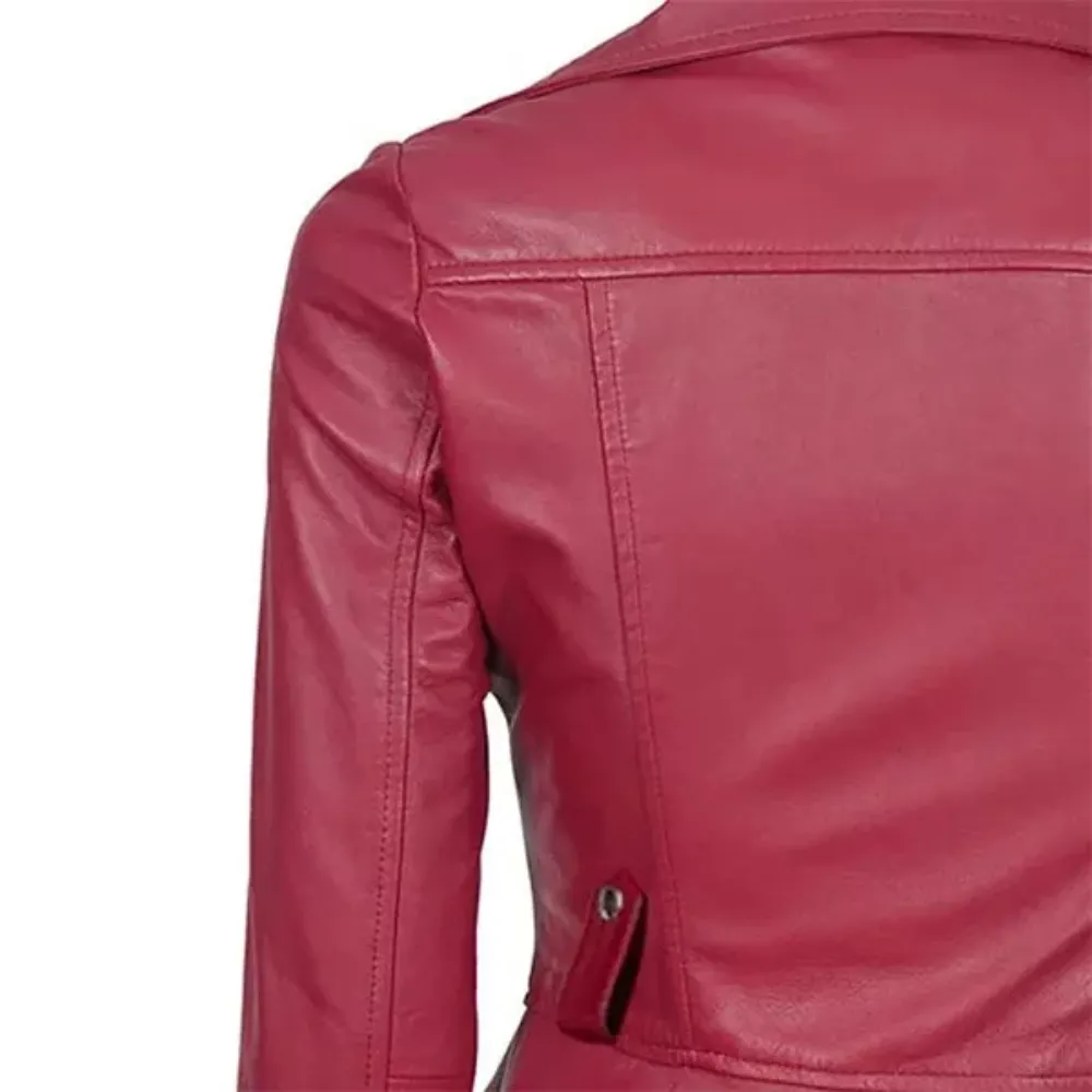 Pink Asymmetrical Peplum Leather Jacket