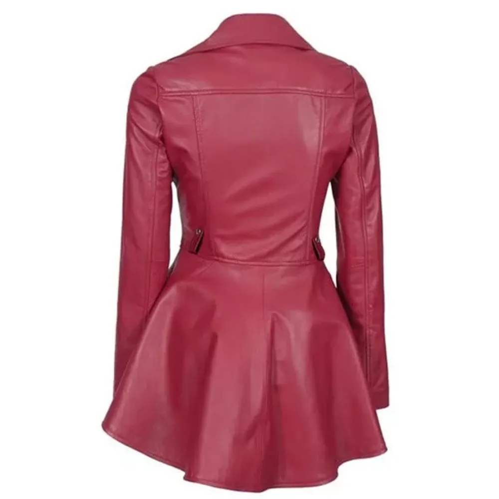 Pink Asymmetrical Peplum Leather Jacket