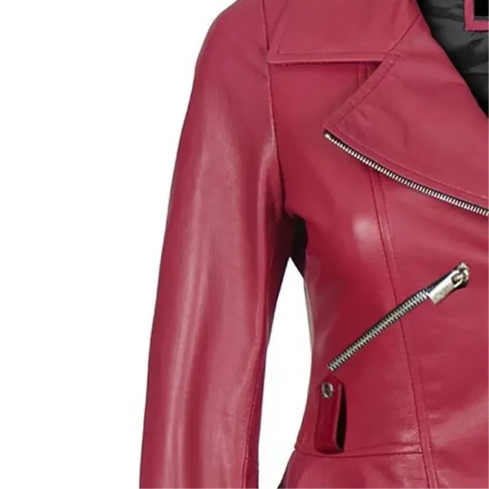 Pink Asymmetrical Peplum Leather Jacket