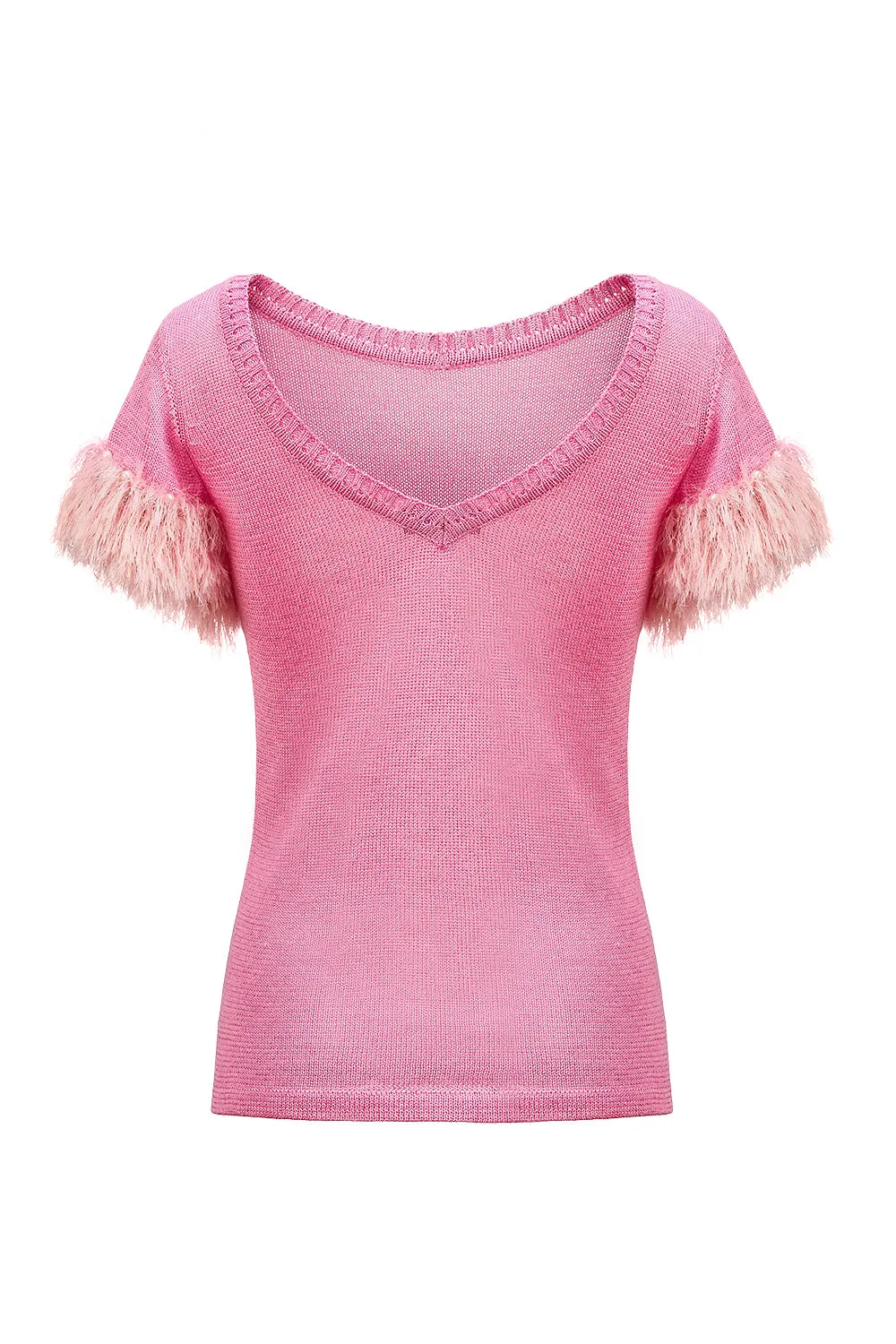 Pink knit top with handmade knit details