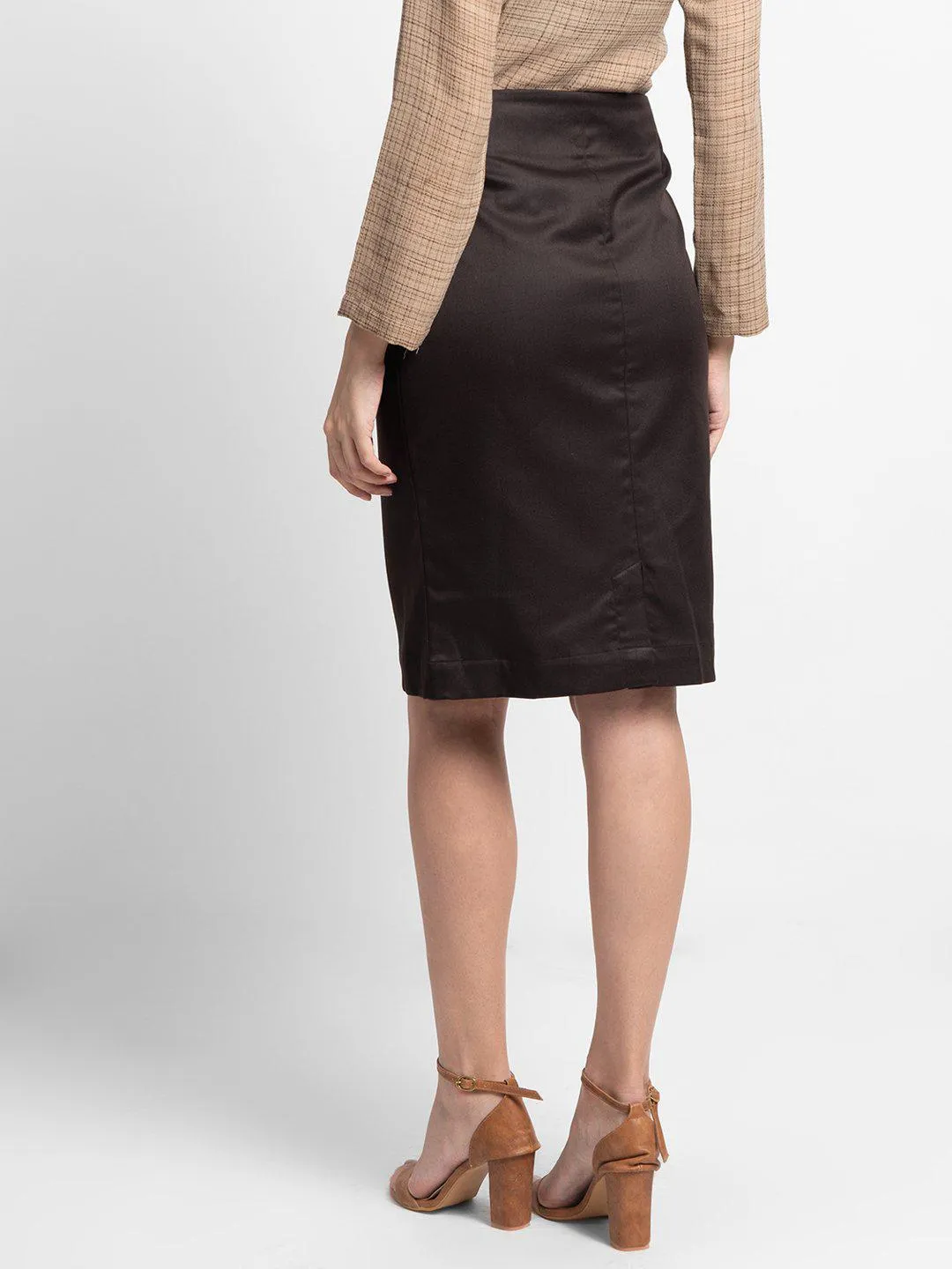 Poly Cotton Straight Skirt - Chocolate Brown