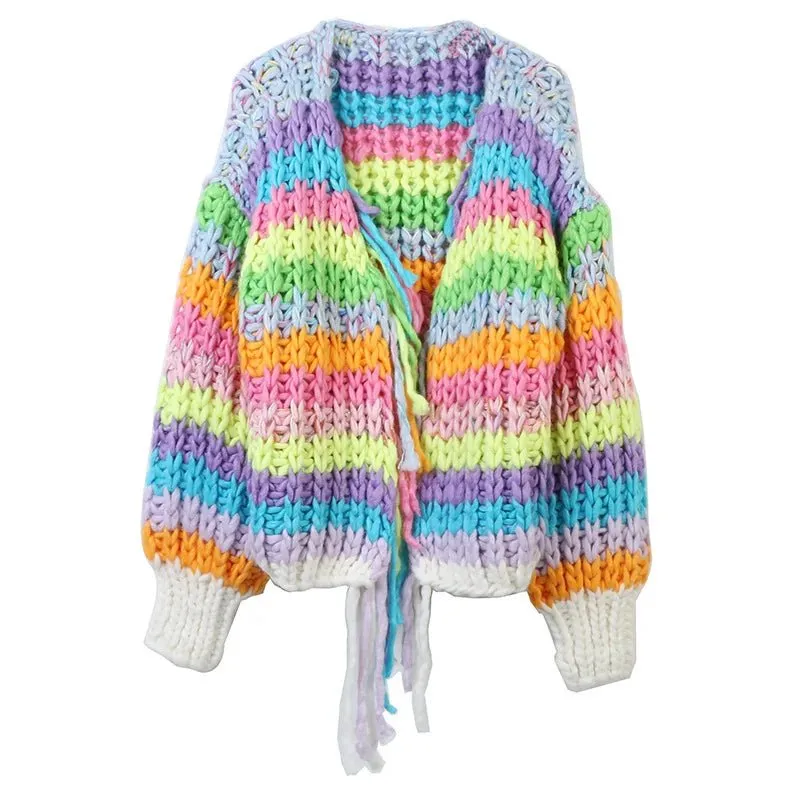 Pre Order:  Rainbow Stripes Tassels Knit Sweater