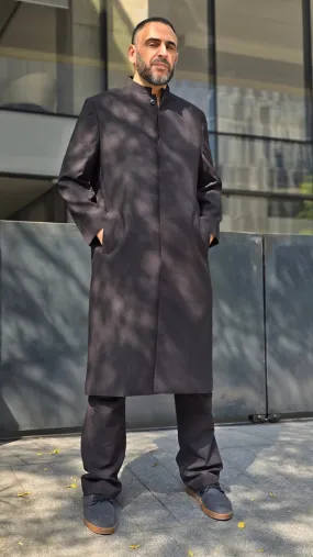 Premium Long Coat Black Button Hidden