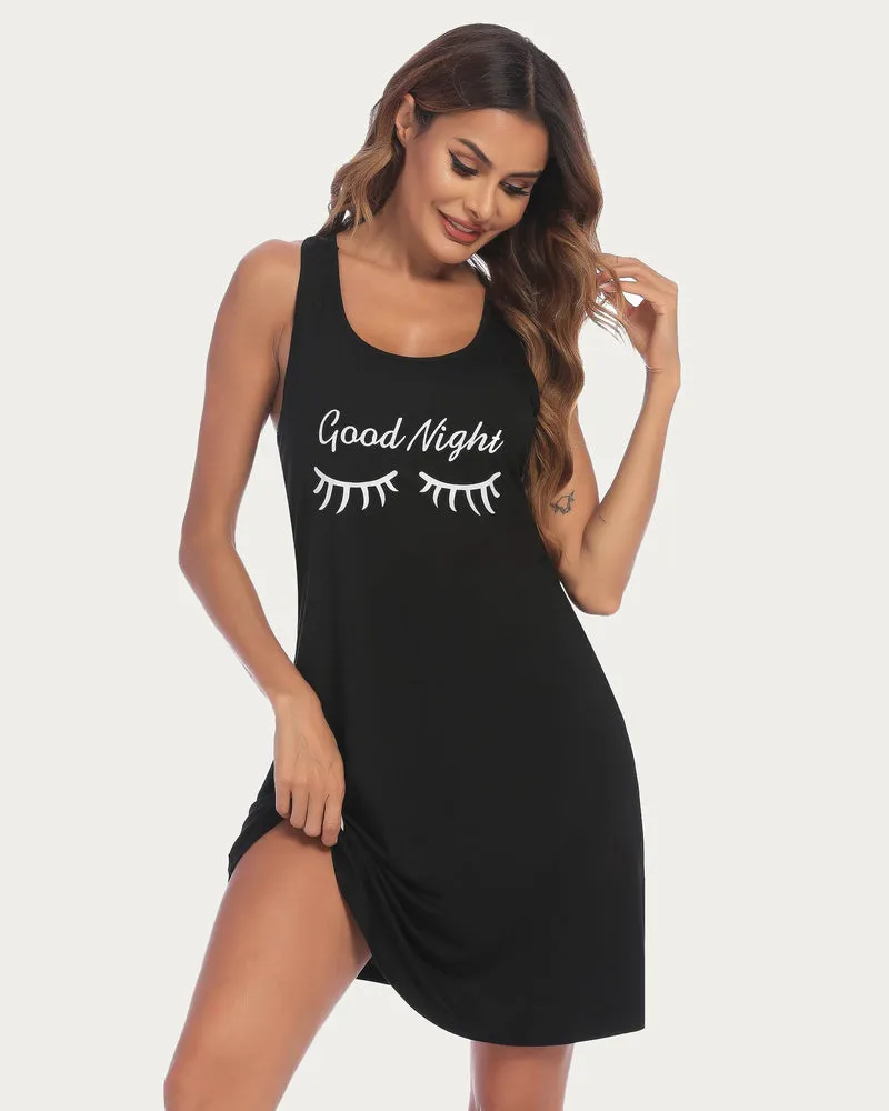 Print Chemise Racerback Sleeveless Night Dress