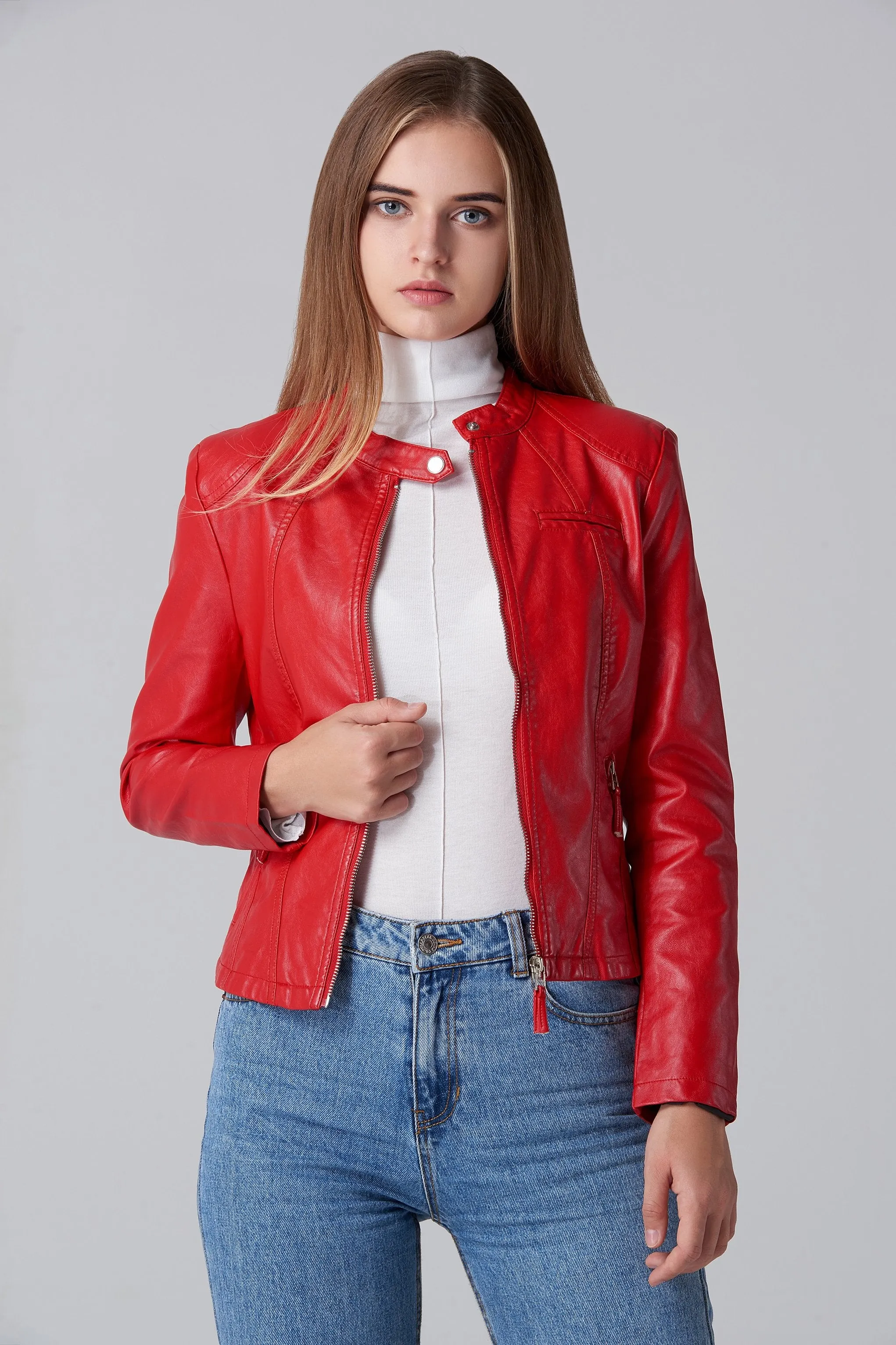 Red Faux Leather Biker Jacket