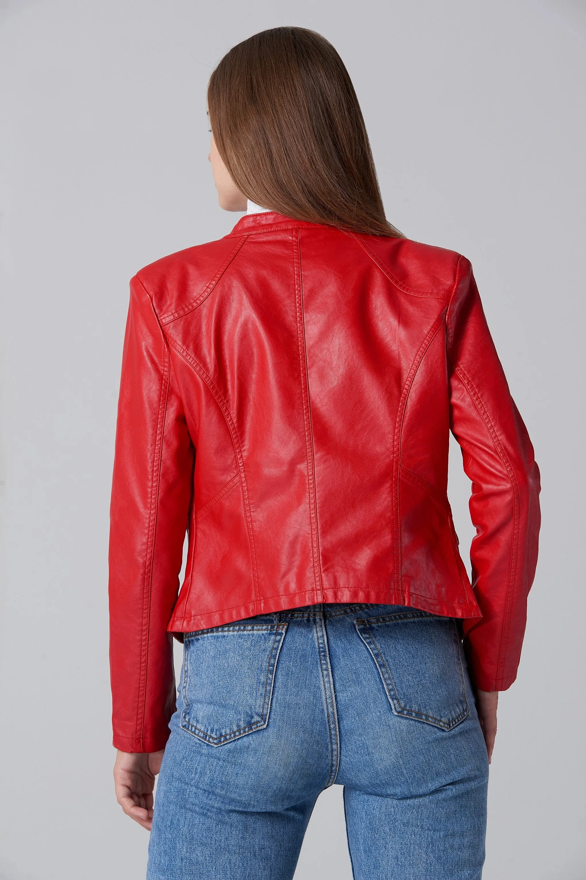 Red Faux Leather Biker Jacket