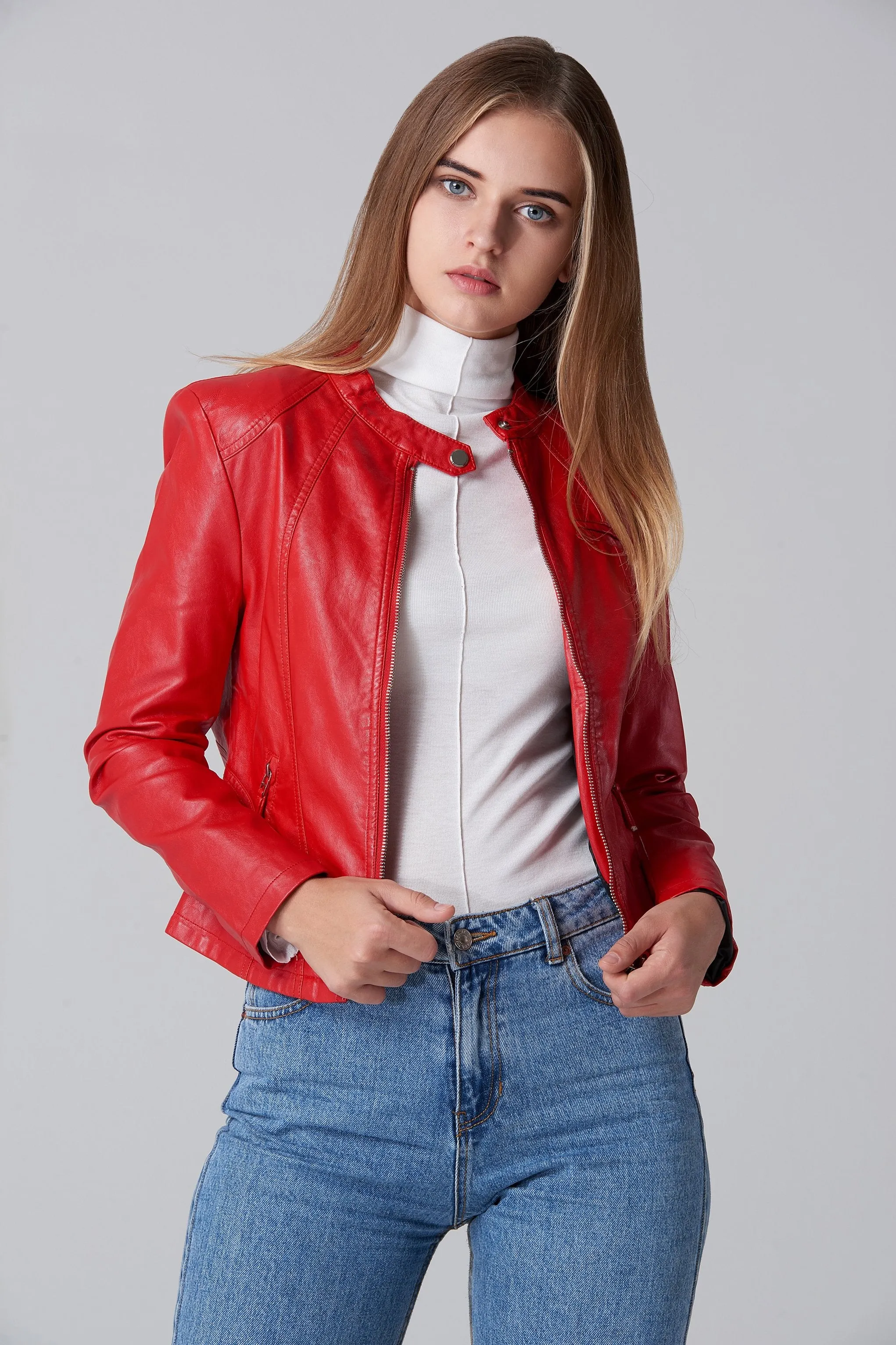 Red Faux Leather Biker Jacket