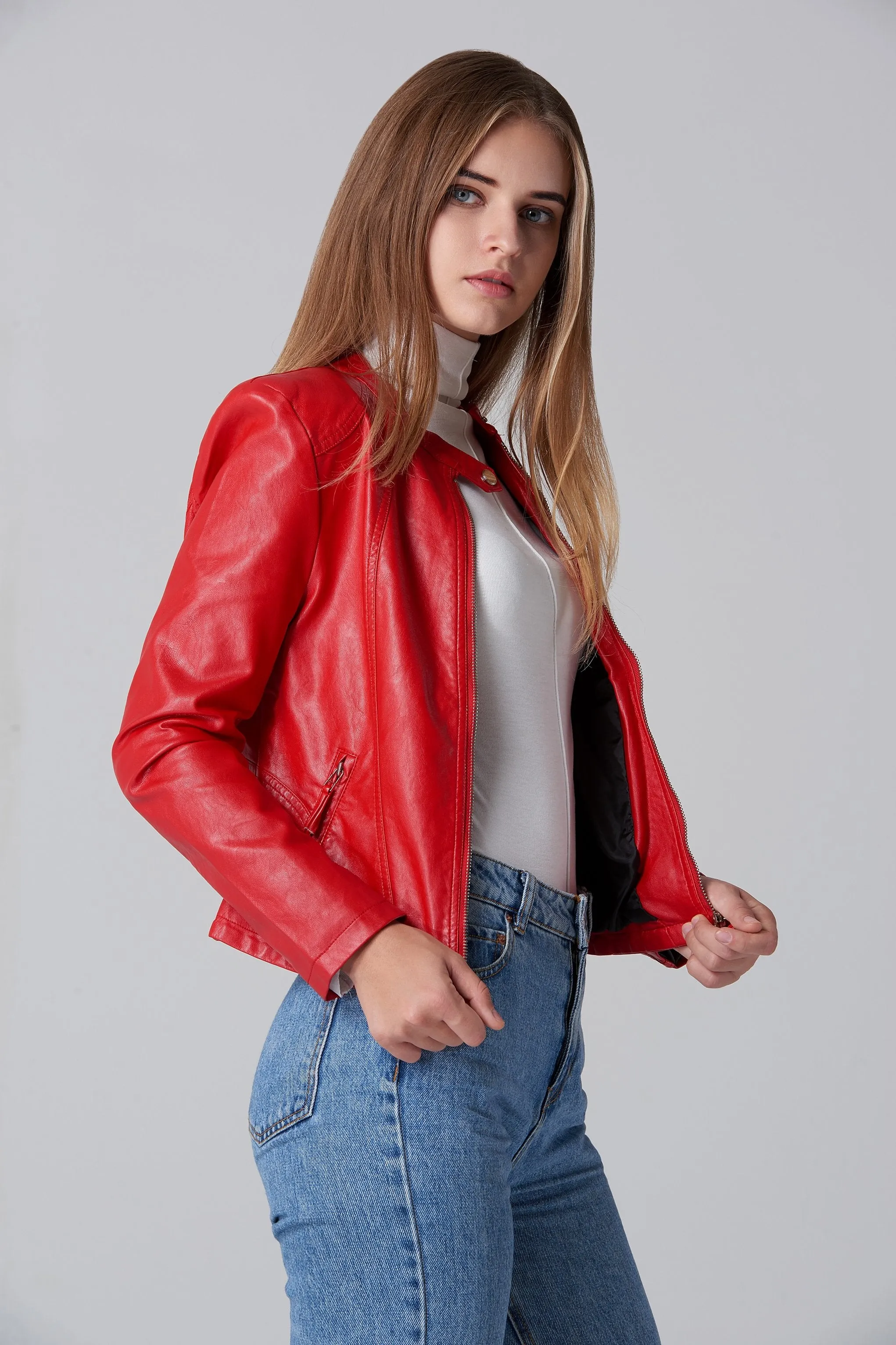 Red Faux Leather Biker Jacket