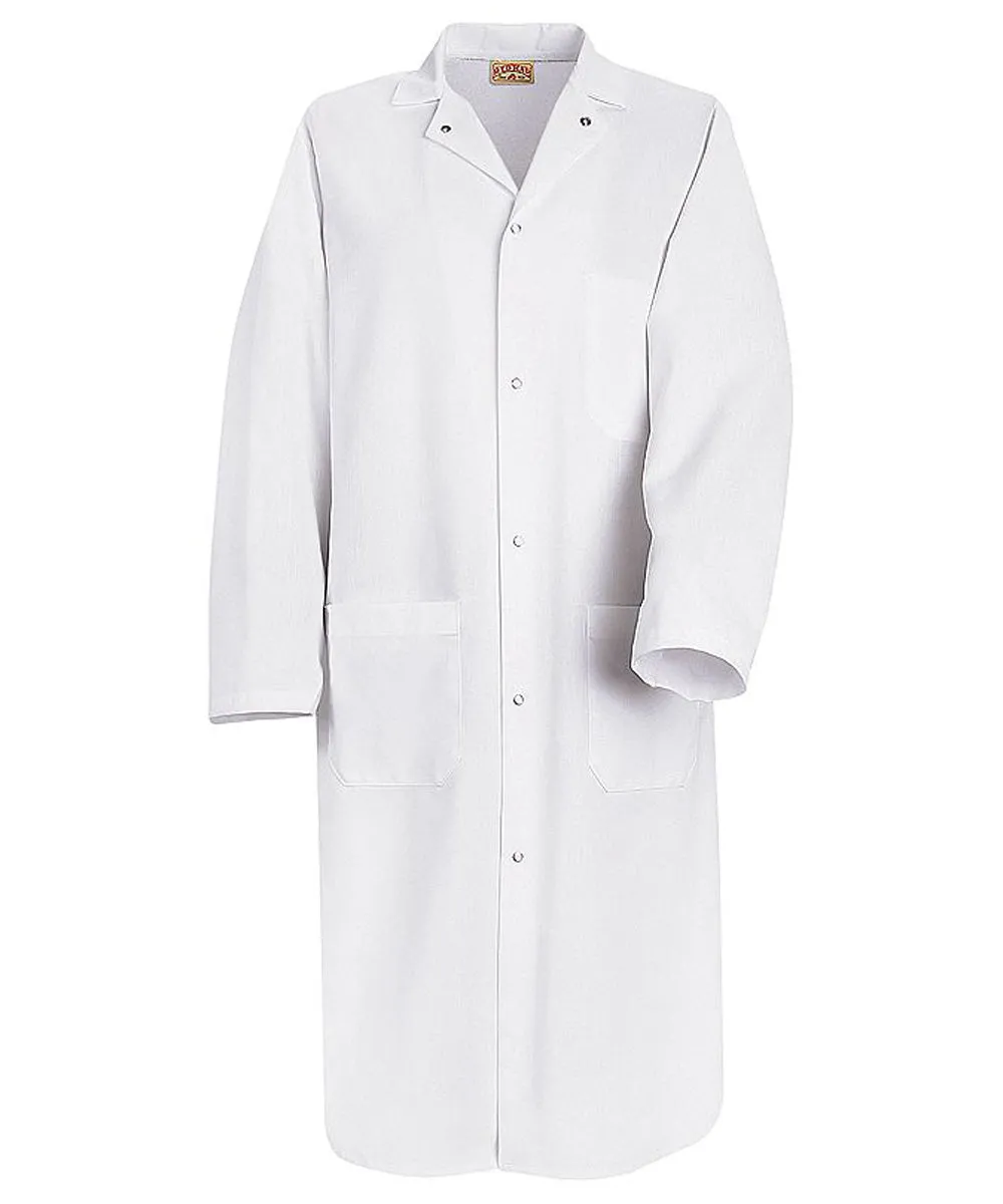 Red Kap 44.75 Inch Gripper Front Men White Butcher Wrap Lab Coat