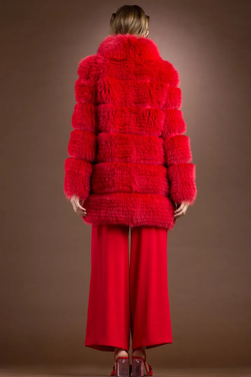 Red Shadow Fox Mid-Length Fur Coat