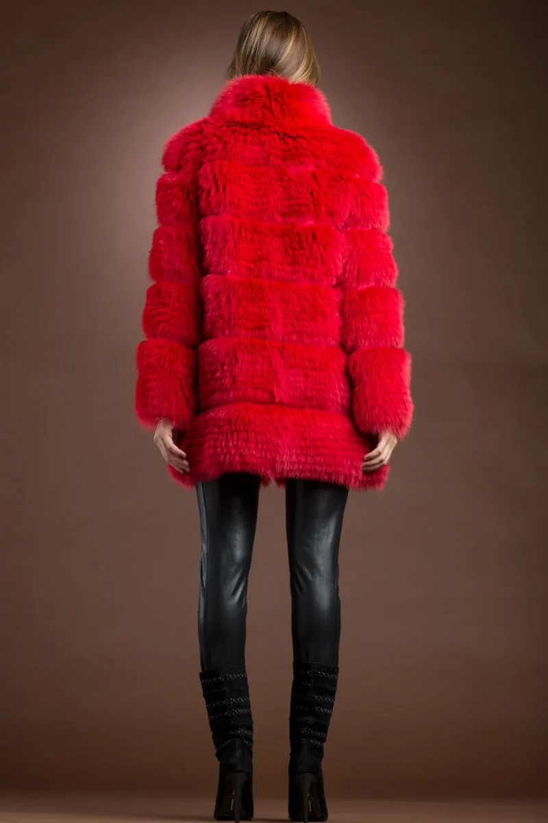 Red Shadow Fox Mid-Length Fur Coat