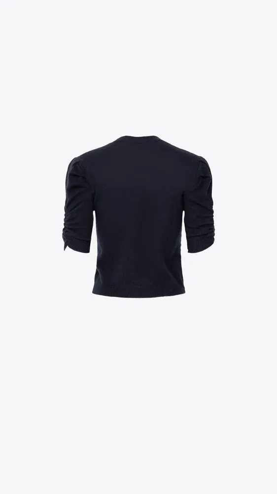 Ruched Sleeve Cashmere Sweater - Navy