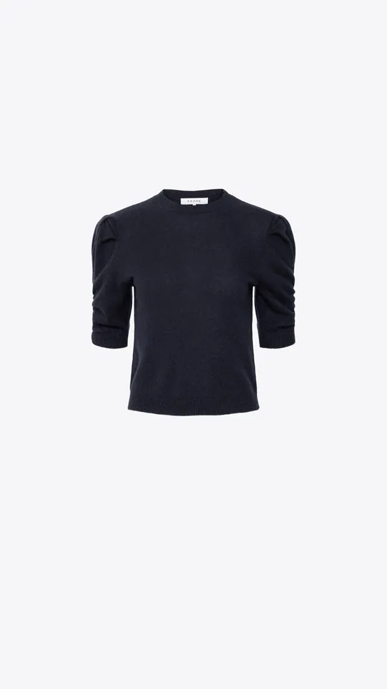 Ruched Sleeve Cashmere Sweater - Navy