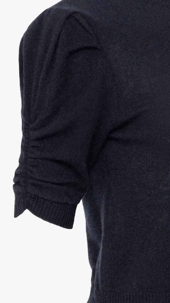 Ruched Sleeve Cashmere Sweater - Navy