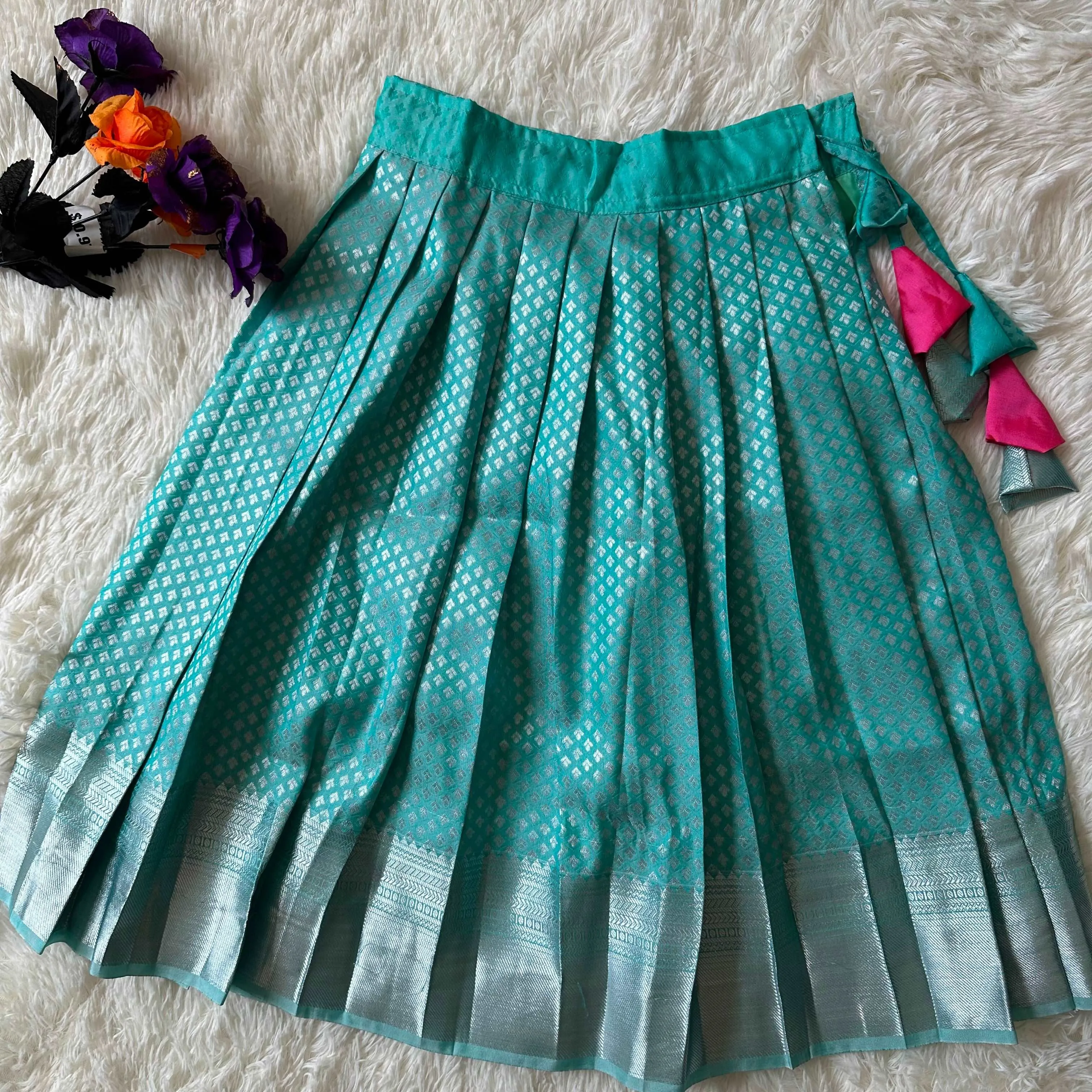 Sea Green Peplum Set: Skirt & Top with Aari Work Adornments