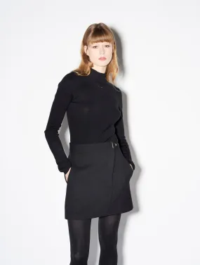 Short black double gabardine skirt