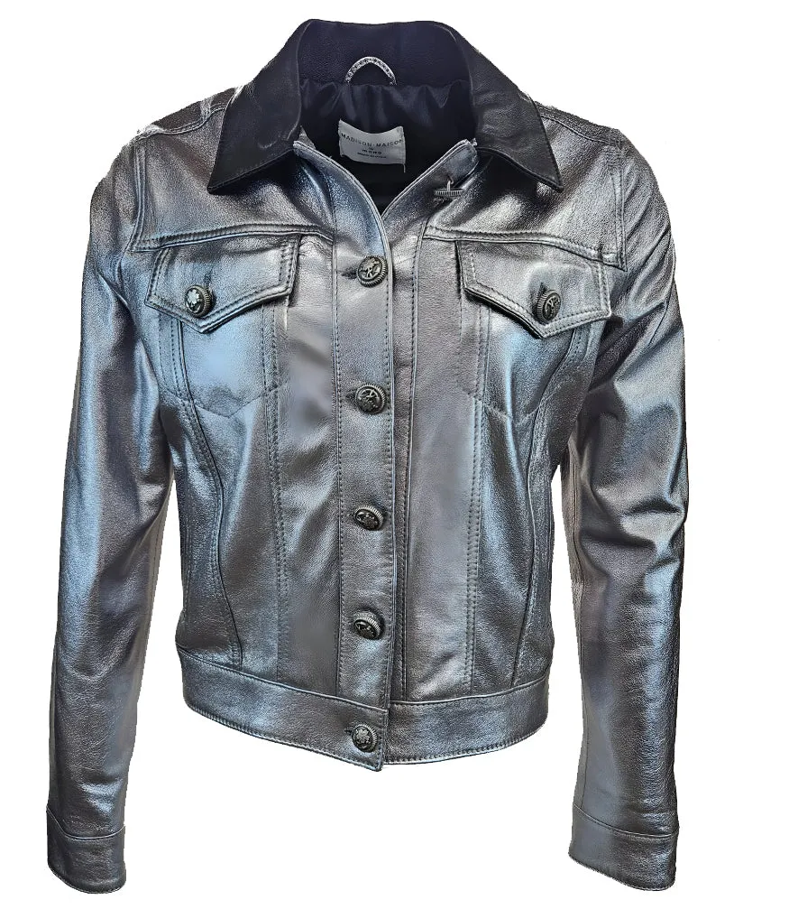 Silver/Black Leather Jacket