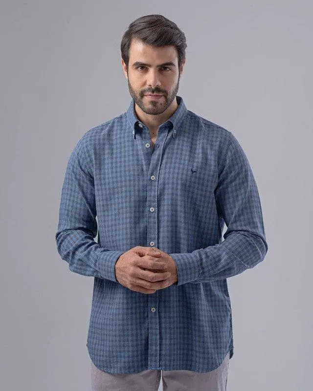 SLIM FIT CHECKERED SHIRT   - NAVY