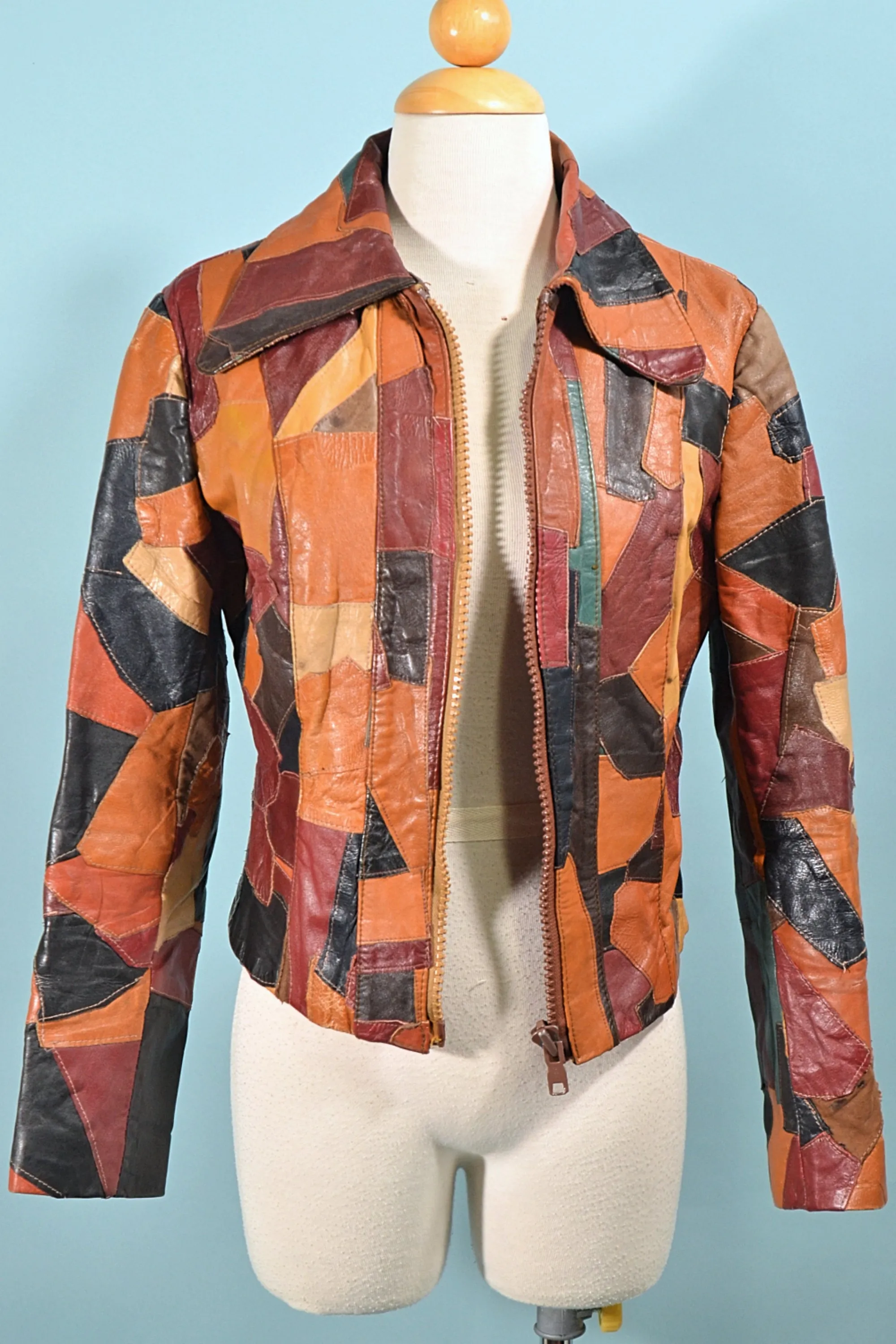 SOLD 70s Patchwork Leather Cropped Jacket XS