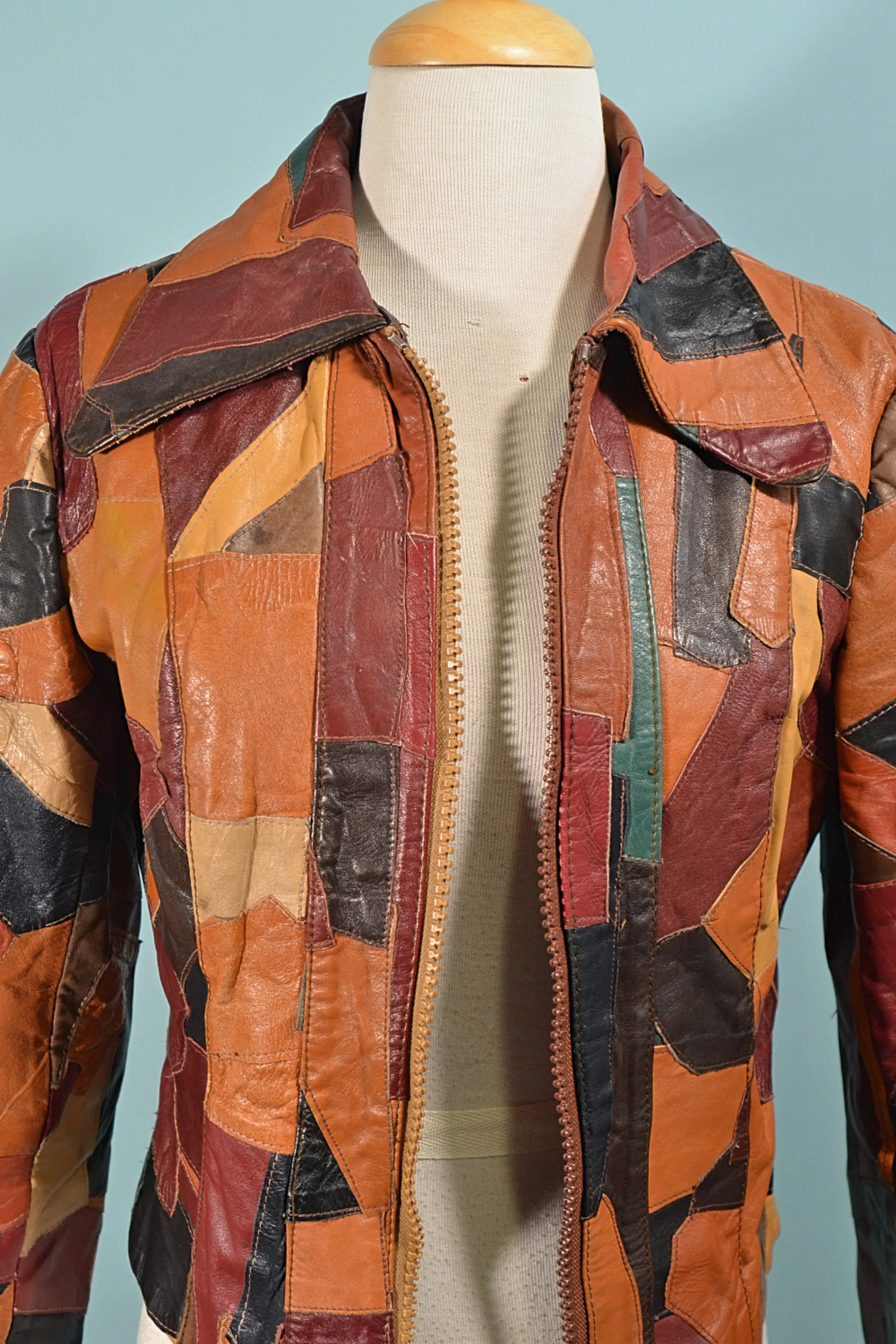 SOLD 70s Patchwork Leather Cropped Jacket XS