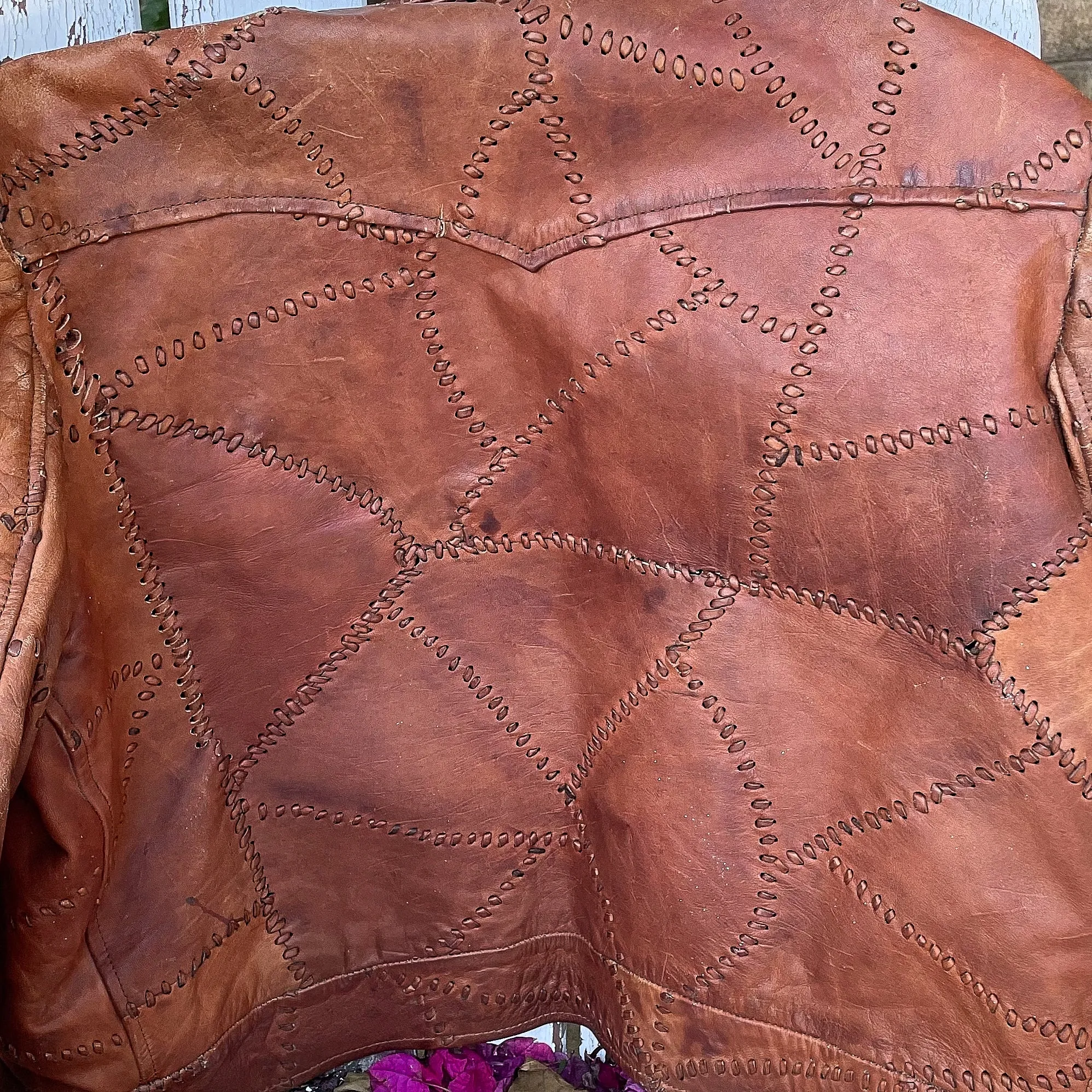 SOLD OOAK Vintage Patchwork Leather Jacket, Brown Leather Hippie Jacket Slim Fit