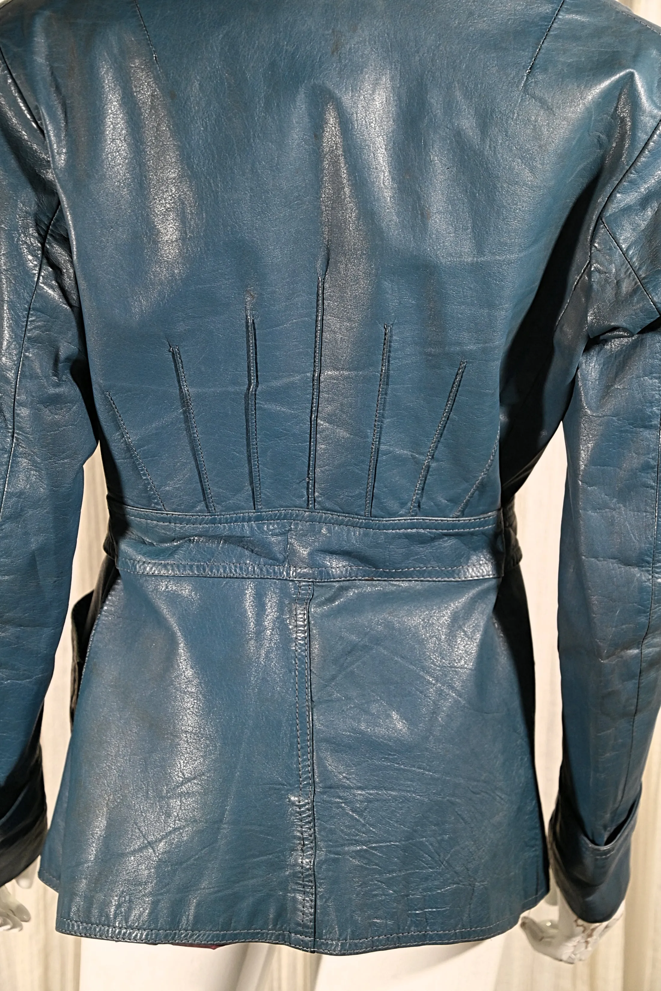 SOLD Vintage 60s/70s Blue Leather Jacket, Mod Belted Jacket M