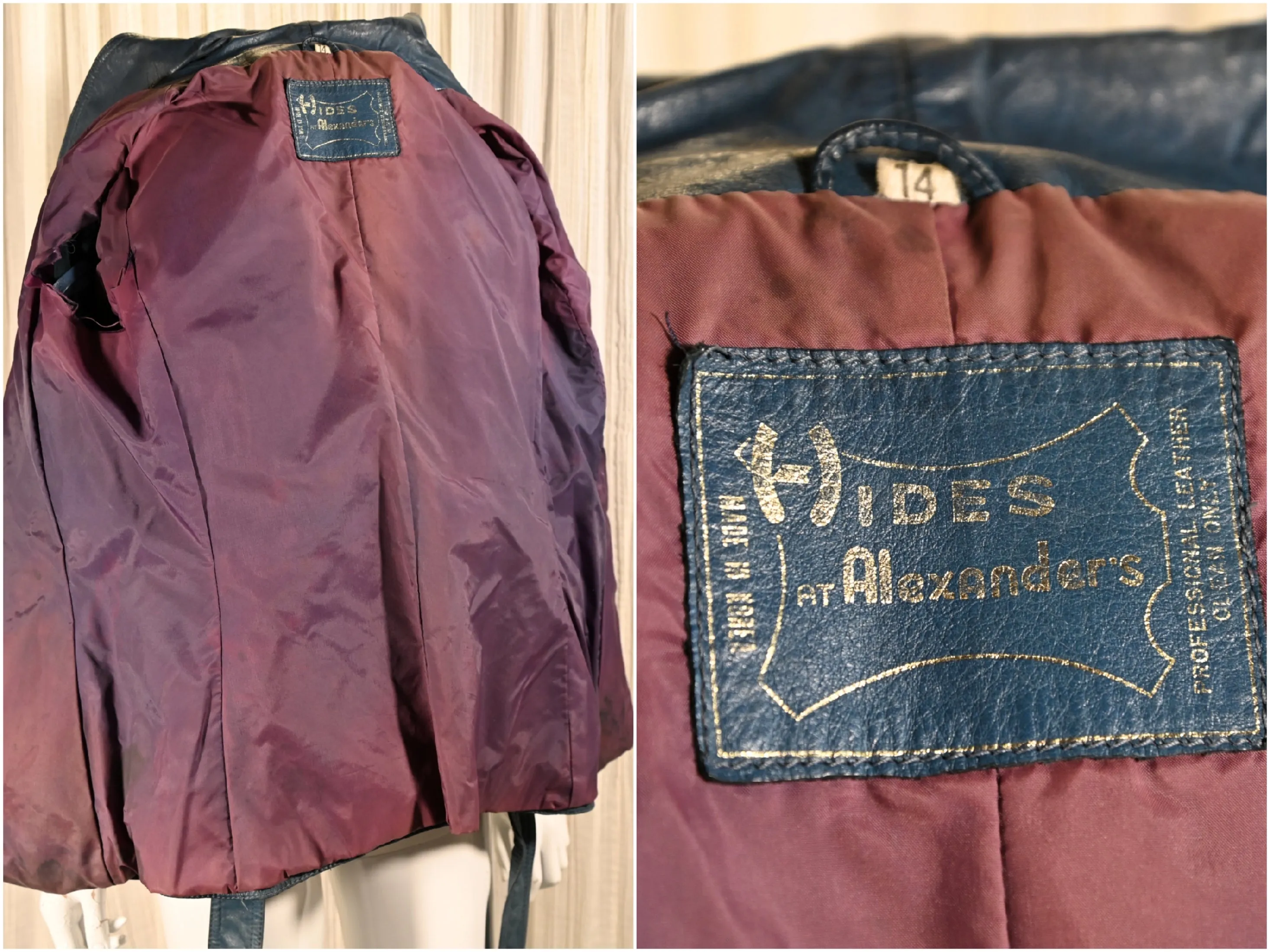 SOLD Vintage 60s/70s Blue Leather Jacket, Mod Belted Jacket M