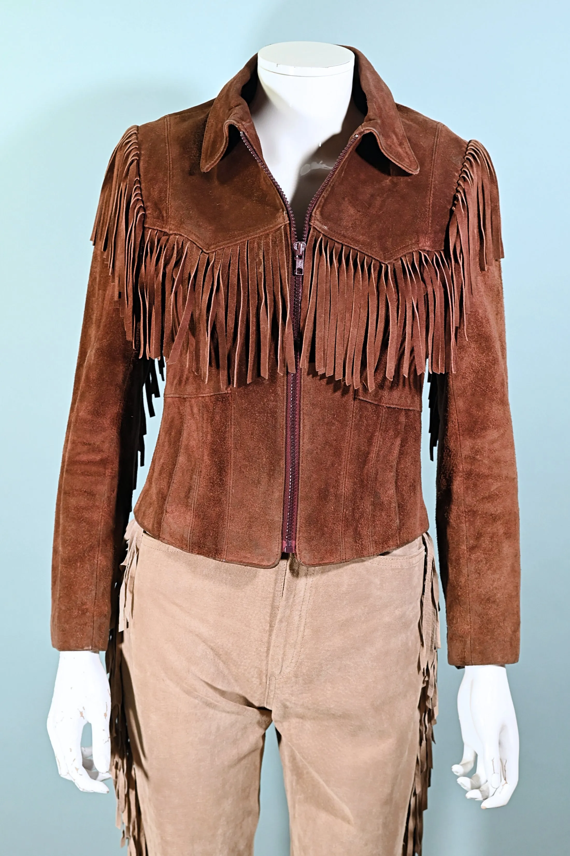 SOLD Vintage Cropped Suede Fringe Jacket, Rust Southwestern Jacket S