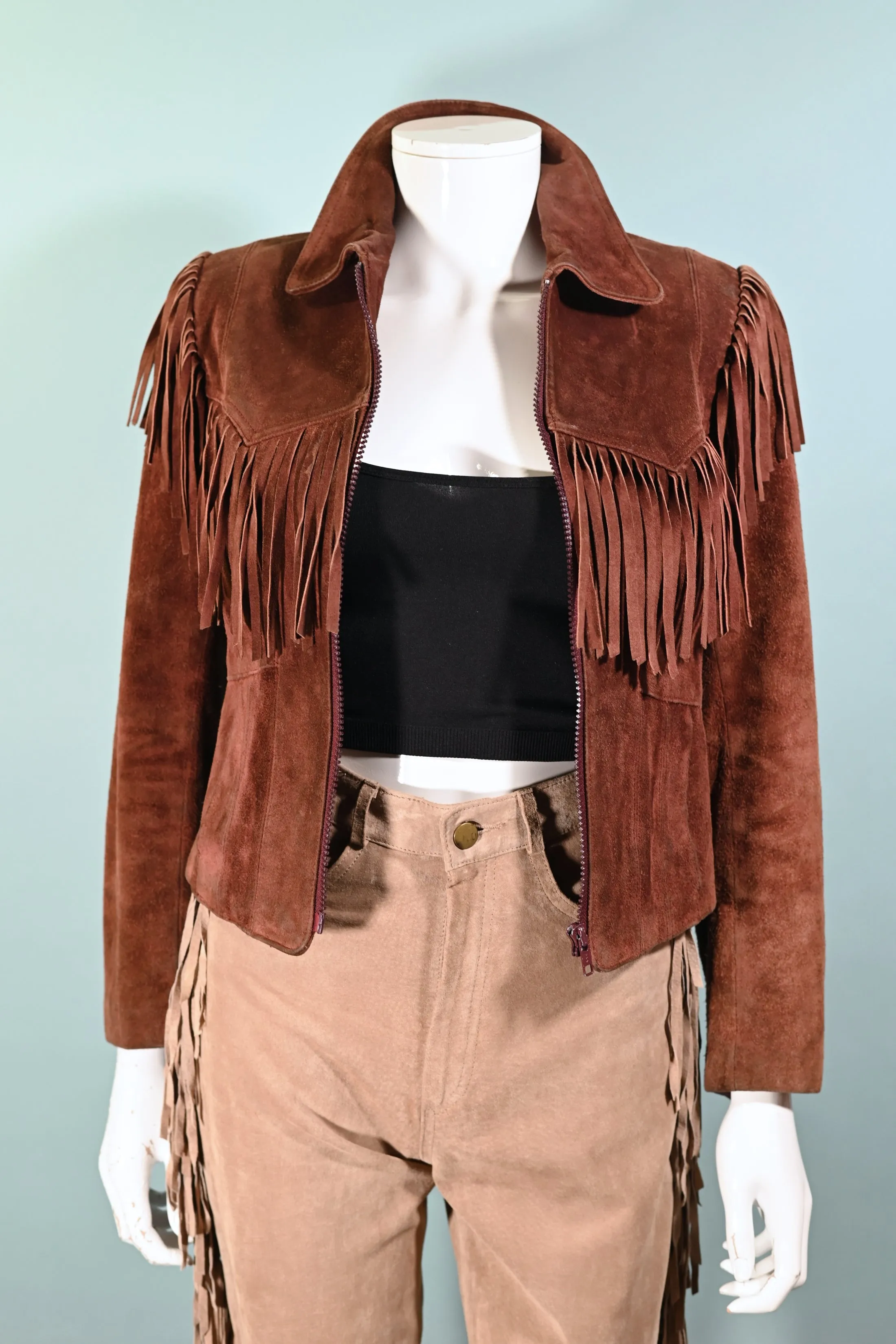 SOLD Vintage Cropped Suede Fringe Jacket, Rust Southwestern Jacket S