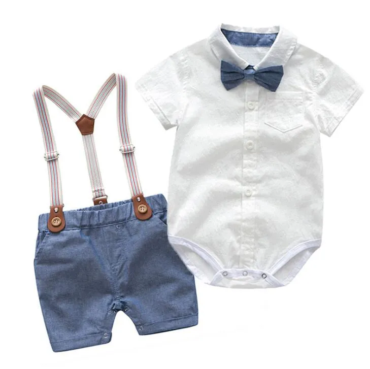 Stylish Summer Baby Boy Outfit (Shirt   Bow   Shorts   Suspenders)