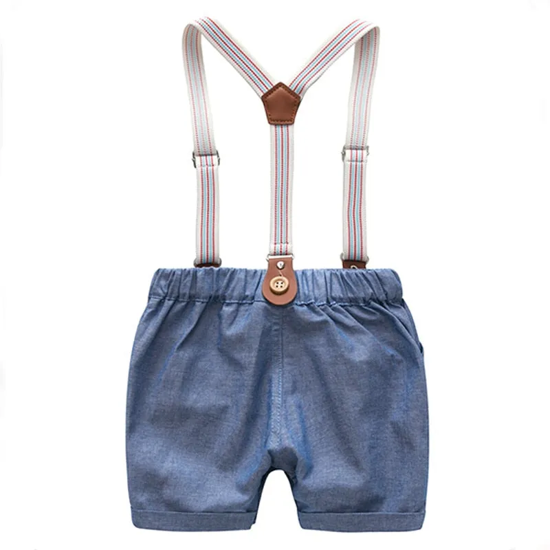 Stylish Summer Baby Boy Outfit (Shirt   Bow   Shorts   Suspenders)