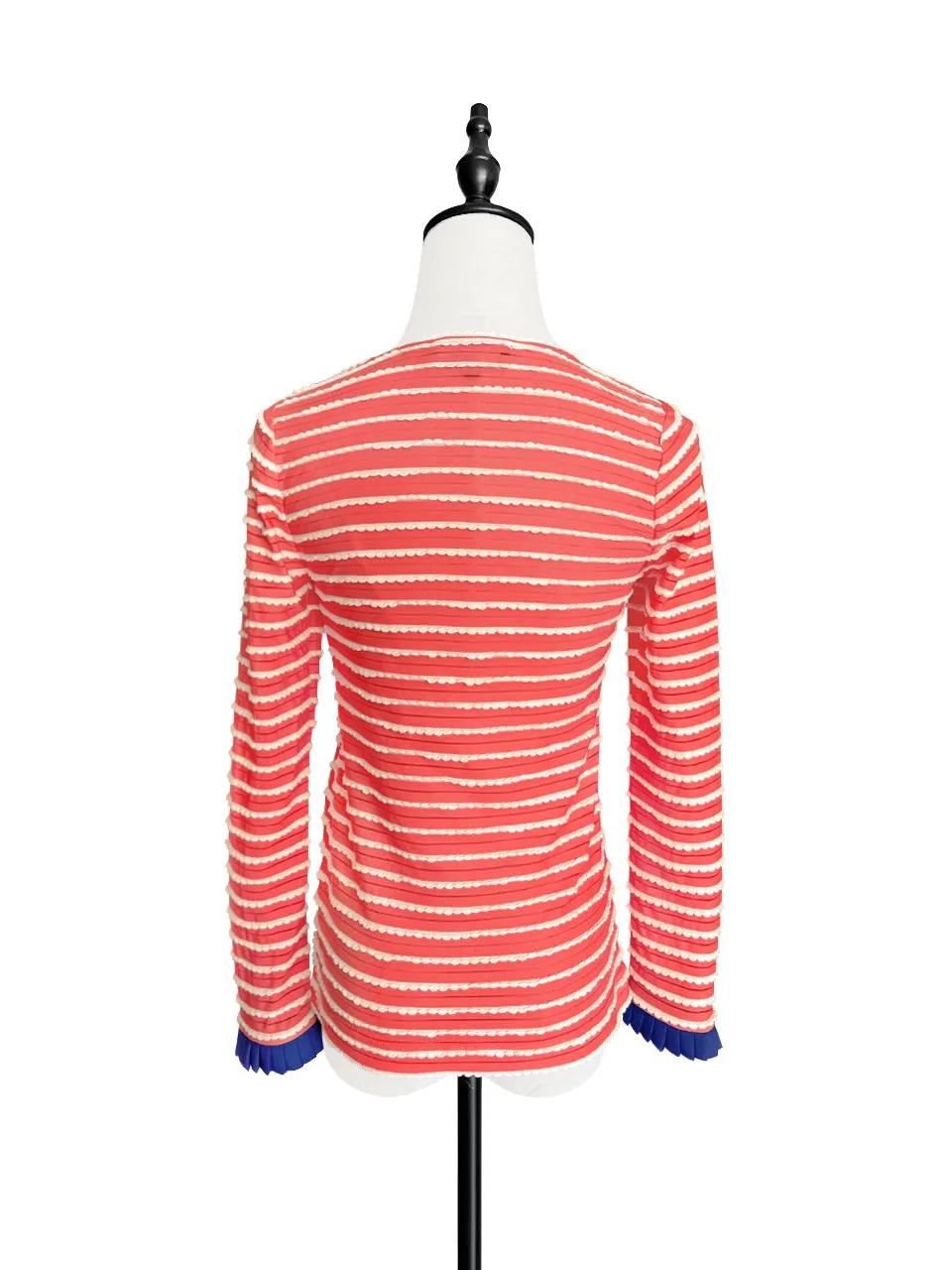 Surprise Sale! Red Orange Scalloped Stripes Contrast Ruffle Cuff Knit Top