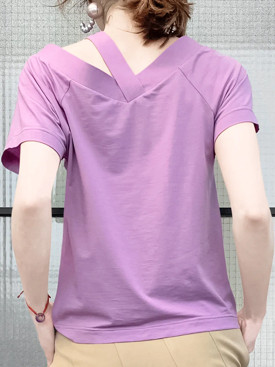 Surprise Sale! Tender Lavender Asymmetrical Shoulder 2-Way Cotton T-Shirt