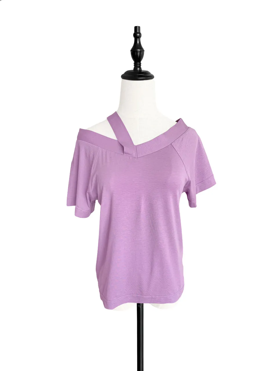 Surprise Sale! Tender Lavender Asymmetrical Shoulder 2-Way Cotton T-Shirt