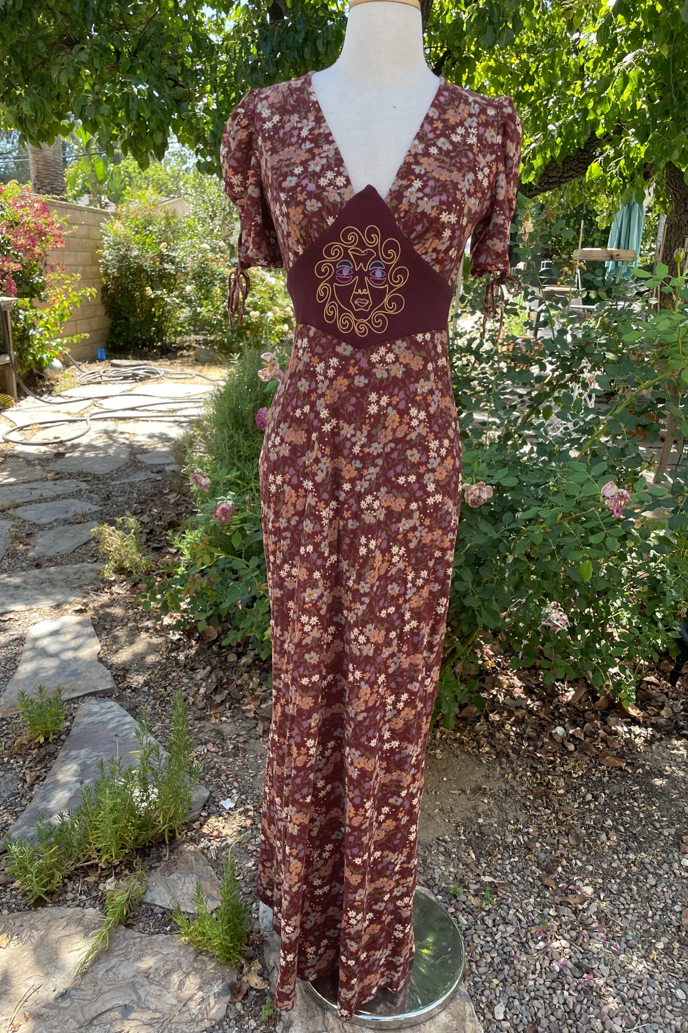 Susie Craig Vintage 60s Maxi Dress, Embroidered Bohemian Hippie Long Dress S