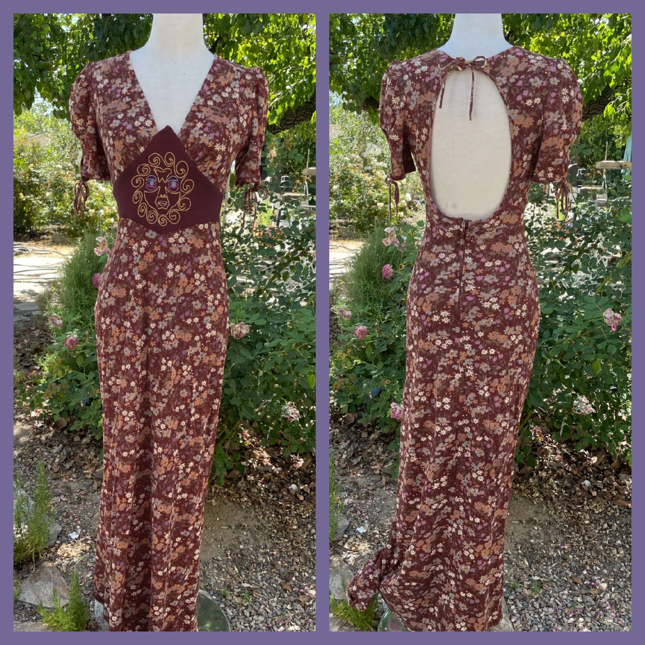 Susie Craig Vintage 60s Maxi Dress, Embroidered Bohemian Hippie Long Dress S