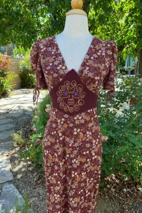 Susie Craig Vintage 60s Maxi Dress, Embroidered Bohemian Hippie Long Dress S