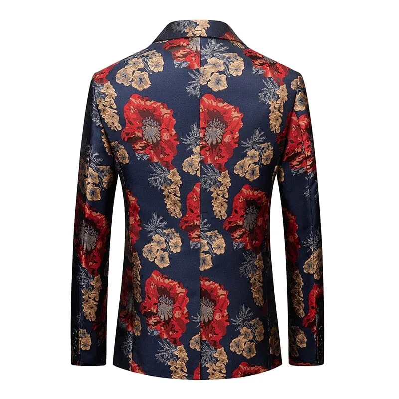 The Gautier Jacquard Slim Fit Blazer Suit Jacket - Crimson