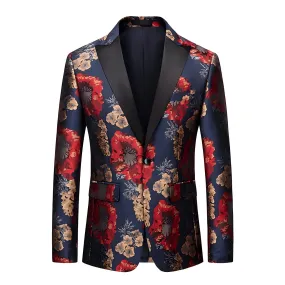 The Gautier Jacquard Slim Fit Blazer Suit Jacket - Crimson