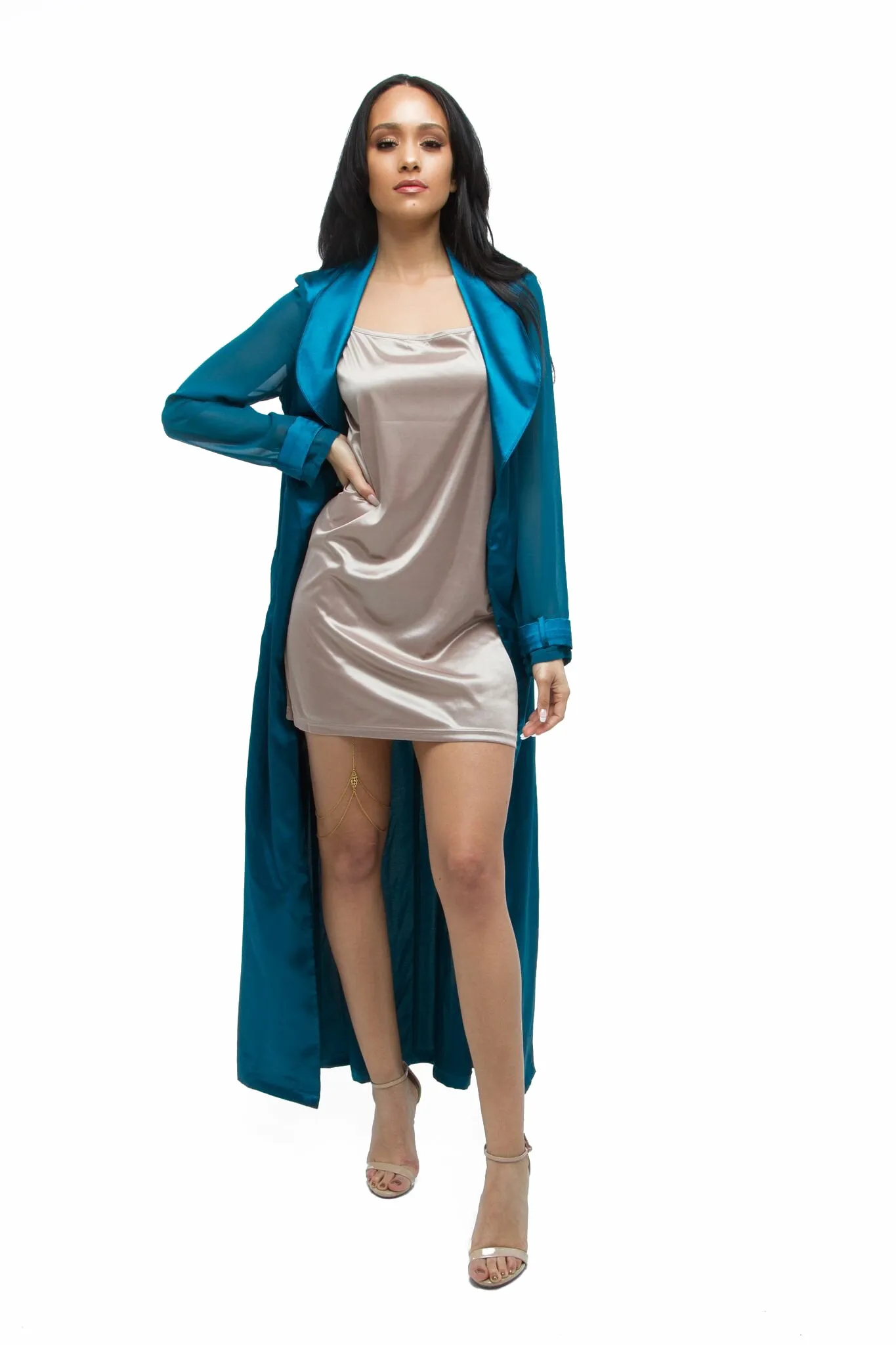 THE MYSTYLEMODE TEAL ESSENTIAL SATIN TRENCH