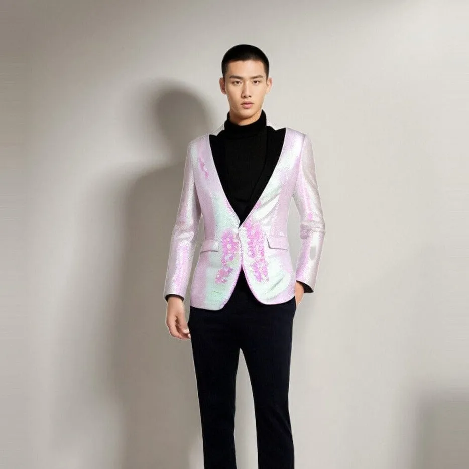 The Pearl Sequin Slim Fit Blazer Suit Jacket - Black Lapel